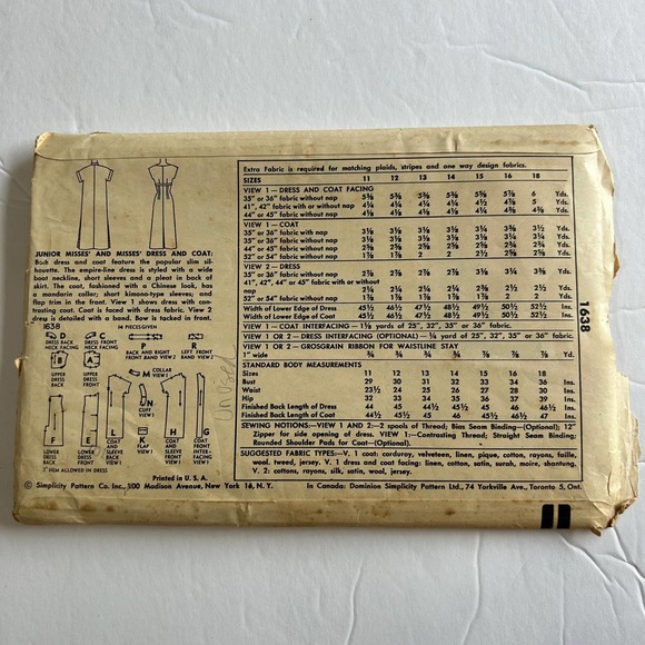 Simplicity Vintage 1950's Pattern #1638 Juniors Misses Dress and Coat Size 14 - Picture 6 of 7